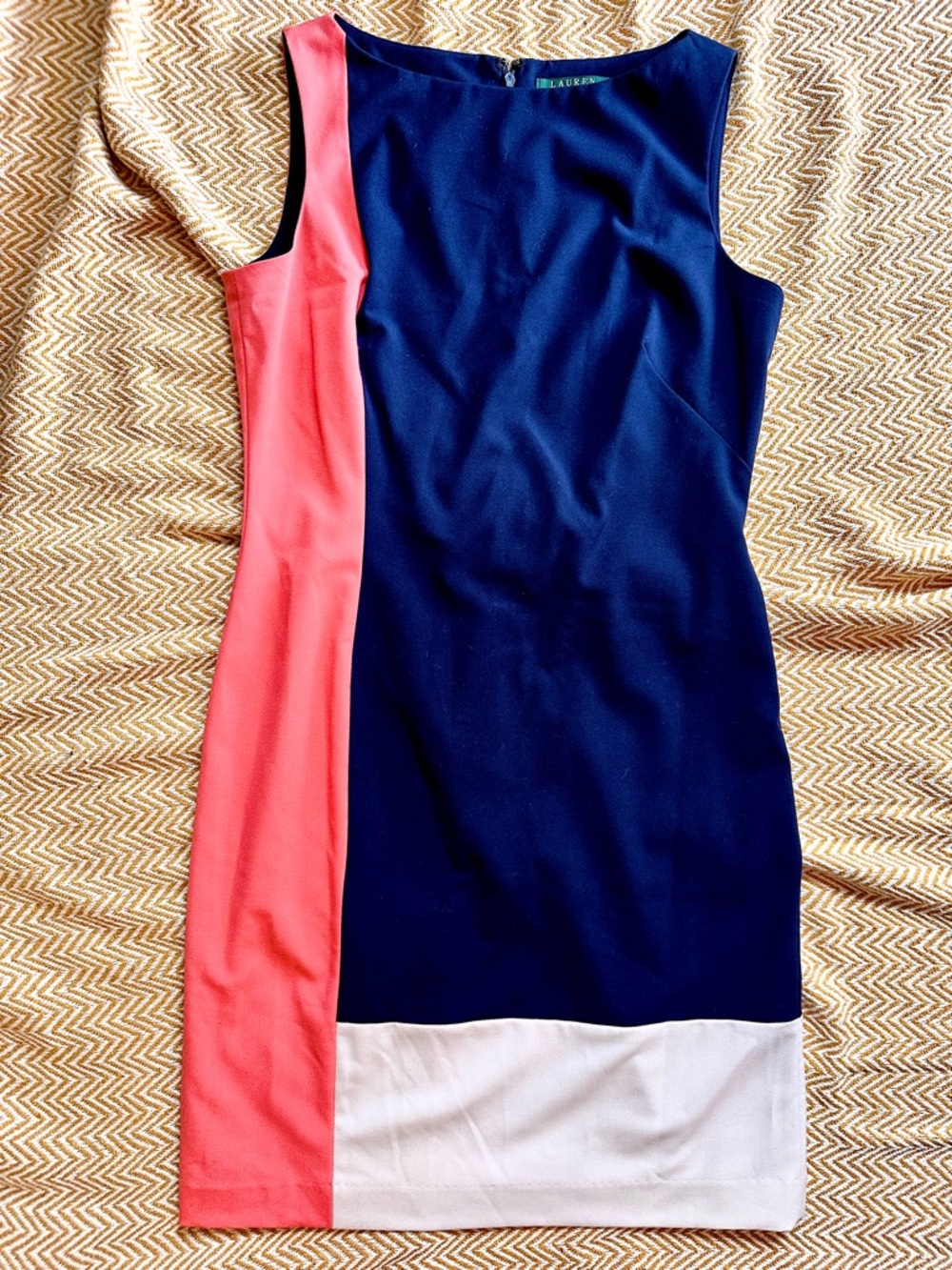 Lauren by Ralph Lauren color block dress size 10 navy coral cream sleeveless